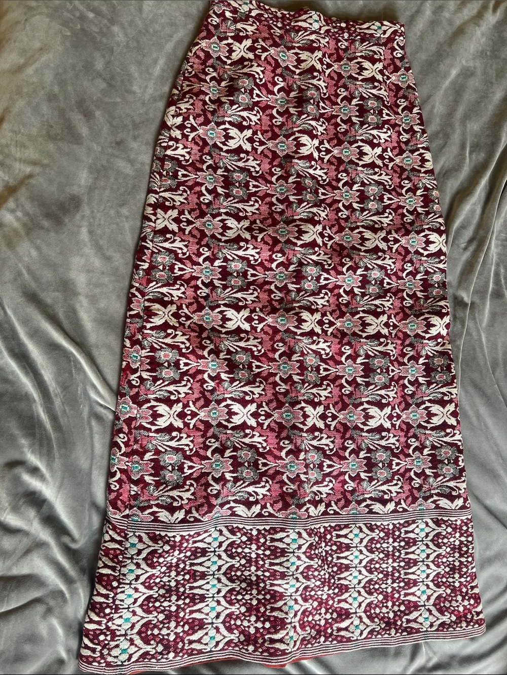 NIRVANA India Burgundy and Cream high waits Maxi Skirt with Teal Accents
